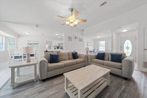 Signature House, 3 Bedrooms, Non Smoking, Patio | Living room | 55-inch Smart TV with digital channels, fireplace