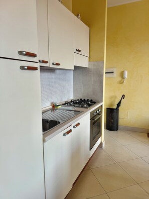Apartment, 1 Bedroom, Balcony | Private kitchen | Fridge, oven, stovetop, cookware/dishes/utensils