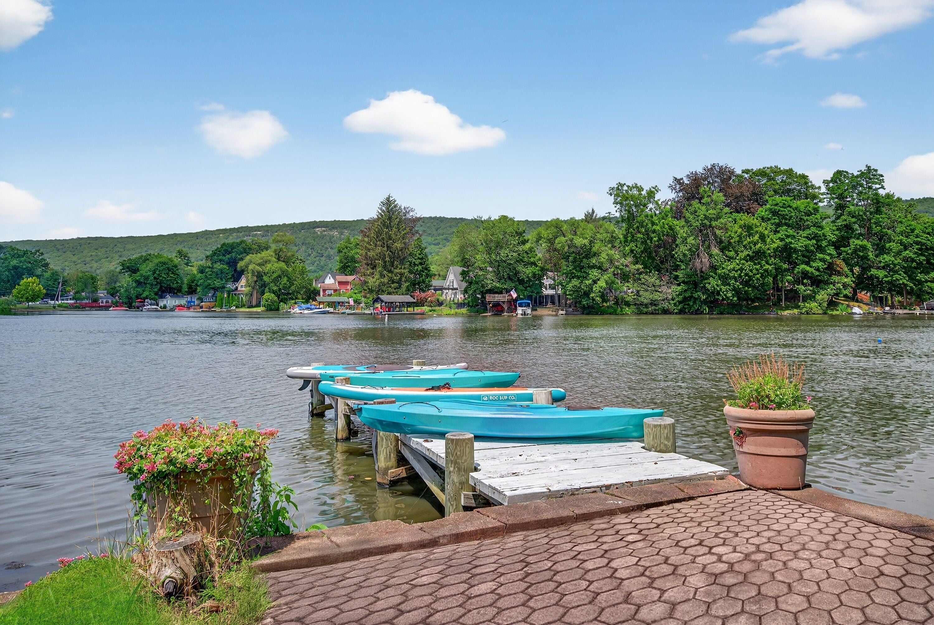 Private Dock with Kayaks on Greenwood Lake