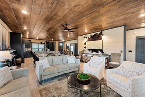 Smart TV, fireplace, video games, foosball