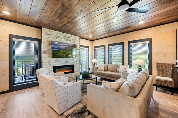 Smart TV, fireplace, video games, foosball