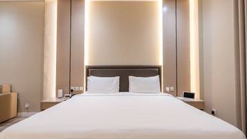 Desk, laptop workspace, blackout curtains, soundproofing