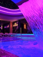 Indoor pool, open noon to 8:00 PM, sun loungers, lifeguards on site