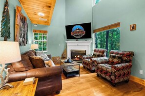 Smart TV, fireplace, table football