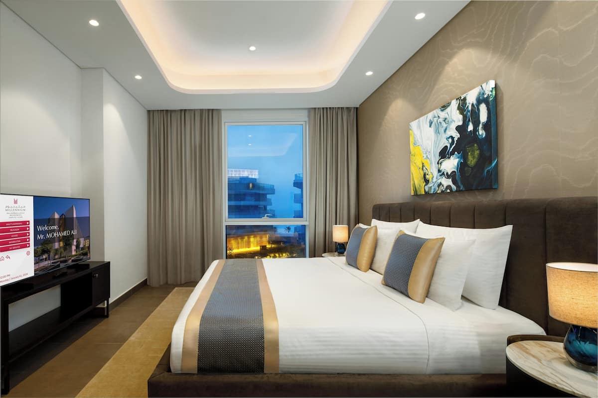 In-room safe, desk, laptop workspace, blackout curtains