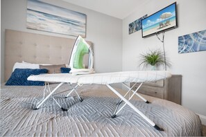 2 bedrooms, desk, iron/ironing board, travel cot