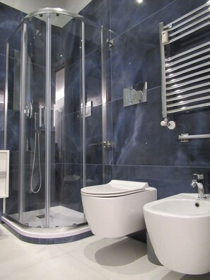 Regadera, secadora de cabello, bidet, toallas 