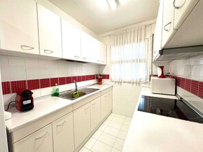 Fridge, microwave, oven, electric kettle