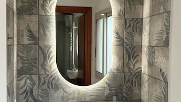 Regadera, secadora de cabello, bidet, toallas