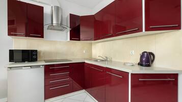 Kühlschrank, Mikrowelle, Herdplatte, Geschirrspüler