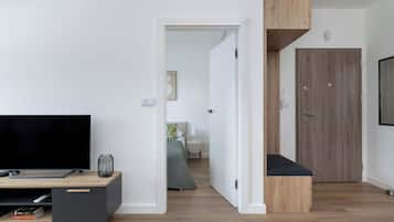 1 bedroom, desk, iron/ironing board, travel cot