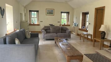 Smart TV, fireplace, DVD player, books