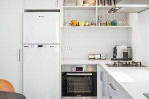 Fridge, microwave, oven, dishwasher