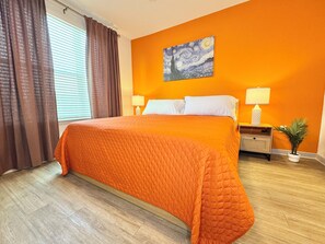 1 bedroom, desk, iron/ironing board, travel cot