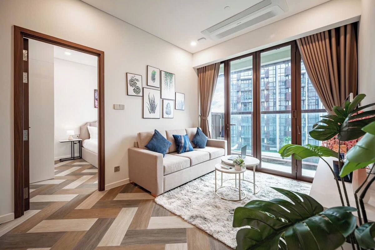 ดีลักซ์อพาร์ทเมนท์, 1 ห้องนอน, ห้องครัว, วิวเมือง | บริเวณนั่งเล่น
