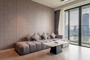 Deluxe Apartment, 2 Bedrooms, City View | Living area - Luxury Apartment Hotel - The Metropole (An Khanh)