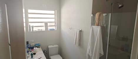Douche, séchoir à cheveux, bidet, serviettes fournies