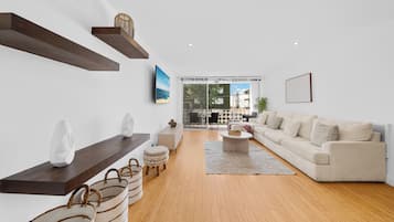 Smart TV, DVD player, books, music library