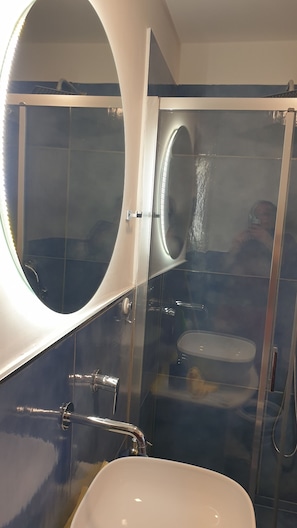 Regadera, secadora de cabello, bidet, toallas