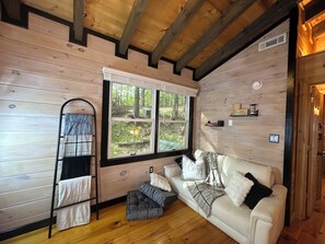 Smart TV, fireplace, video games, DVD player