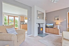 Smart TV, fireplace, DVD player