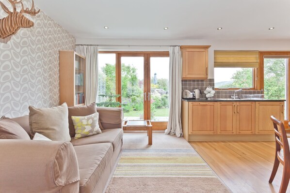 Smart TV, fireplace, DVD player