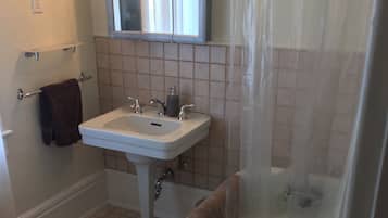 Hair dryer, bidet, towels, soap