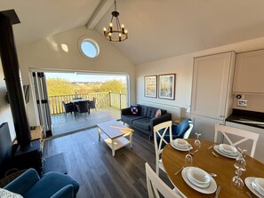 TV connectée, cheminée, table de tennis de table, livres