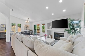 Smart TV, fireplace, video games, books