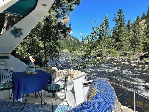Charming Yacht docked on the Little Salmon River Near Riggins