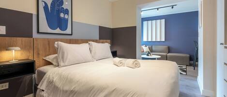 1 bedroom, desk, iron/ironing board, travel cot