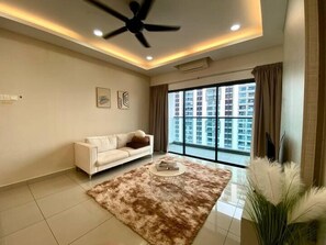 Superior Apartment, 3 Bedrooms, Balcony, City View | Living area | Flat-screen TV