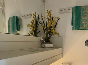 Sèche-cheveux, serviettes fournies, savon, papier toilette