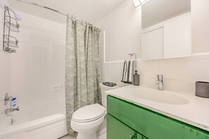 Hair dryer, towels, soap
