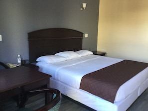 Desk, laptop workspace, free WiFi, bed sheets