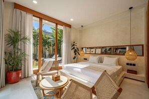 Villa Deluxe, vue piscine | Draps en coton égyptien, literie de qualité supérieure