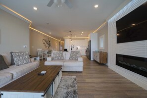 TV, fireplace, offices