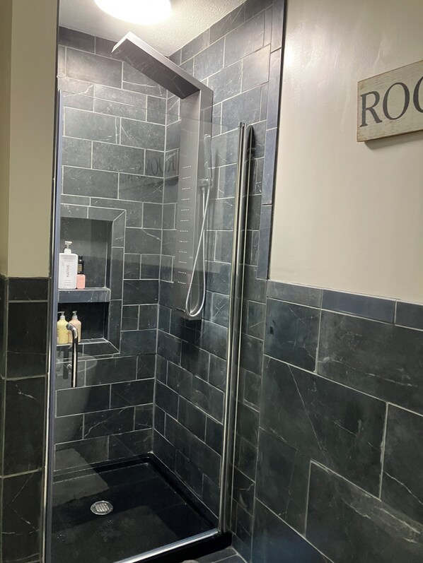 Hair dryer, towels, toilet paper