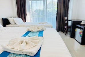 Desk, free WiFi, bed sheets