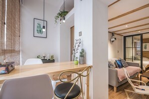 Blackout curtains, iron/ironing board, free WiFi