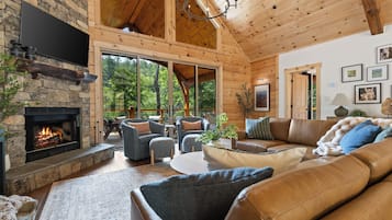 Smart TV, fireplace, DVD player, books