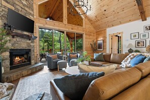 Smart TV, fireplace, DVD player, books