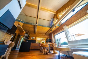 Smart TV, chimenea y libros