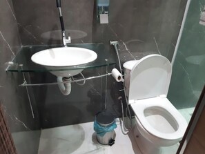 Douche, serviettes fournies, savon, papier toilette
