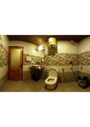 Shower, free toiletries, towels, soap