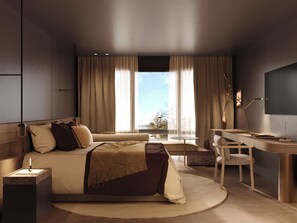 In-room safe, desk, laptop workspace, blackout curtains