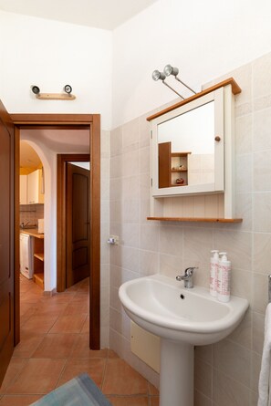 Dusche, Haartrockner, Handtücher, Seife