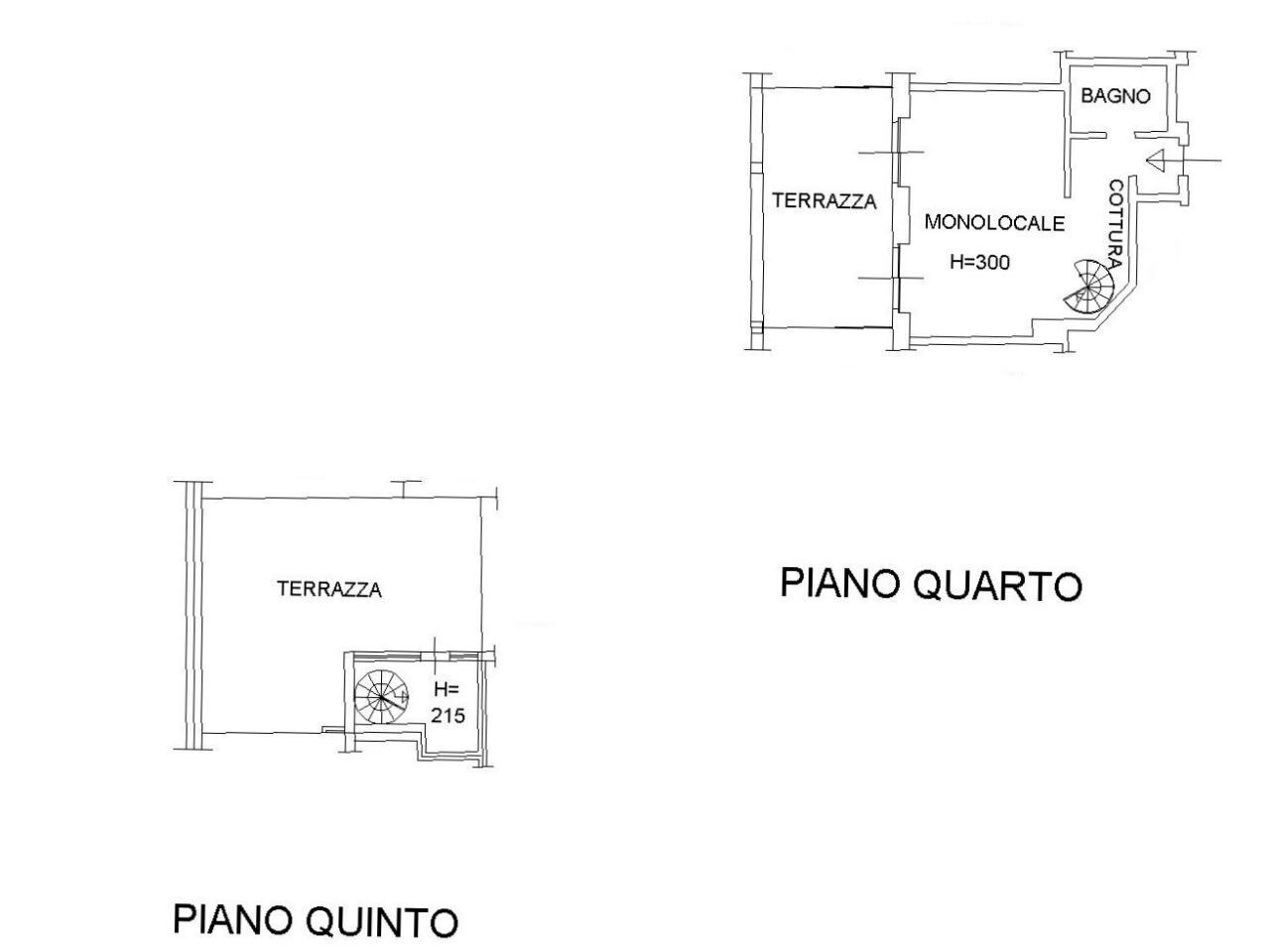 Plans d’aménagement pour une chambre d’hôtel, comprenant une suite familiale et une chambre de luxe, avec des zones clairement indiquées, telles que « TERRAZZA » et « MONOLOCALE ».