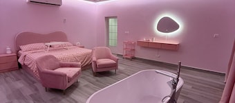 The pink private swimming pool chalet & villa