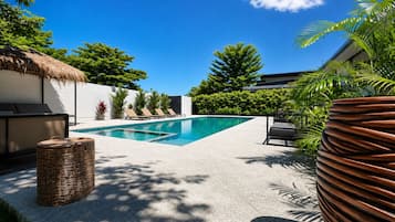 Outdoor pool, free pool cabanas, pool umbrellas